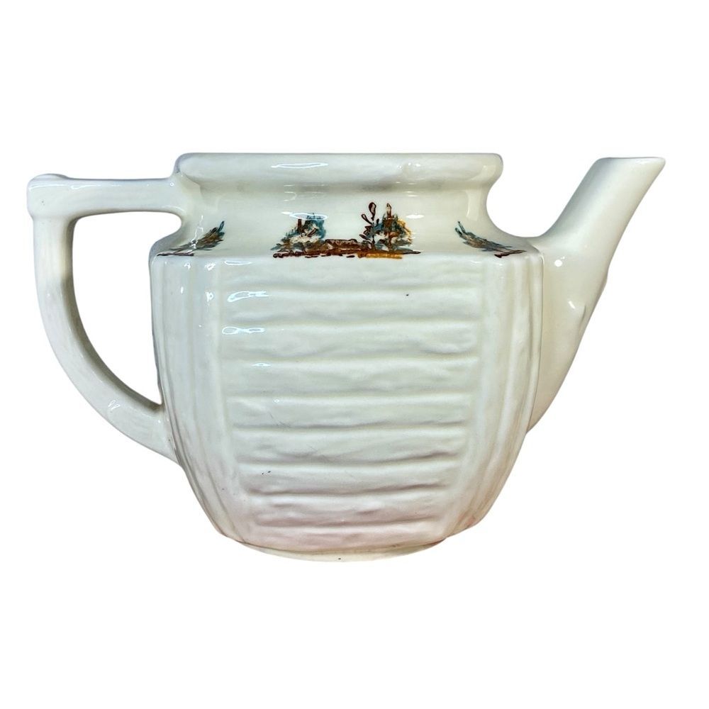 Porcelier Vitreous China Vintage Tea Pot Rustic Design Stamped on Bottom No Lid